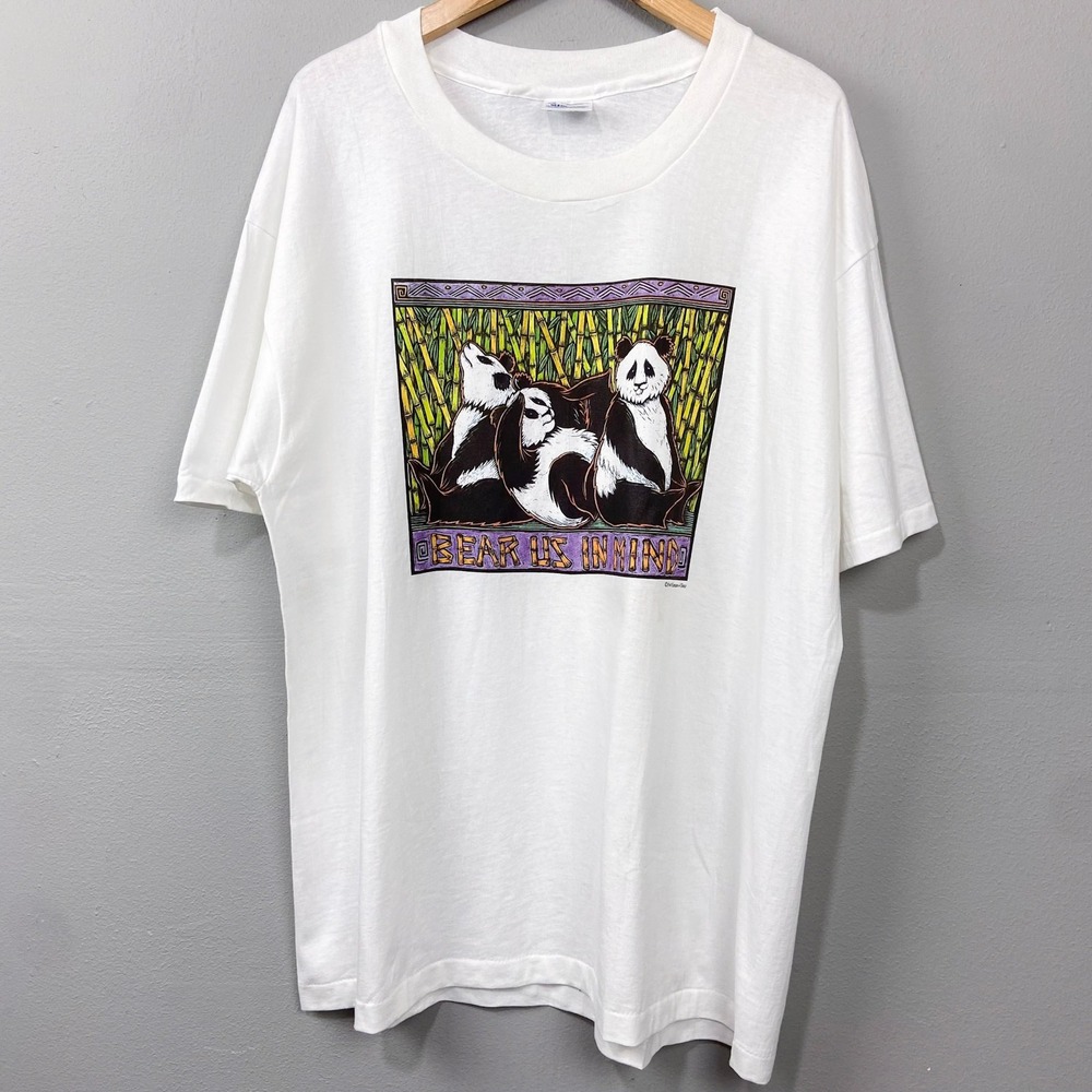 Vintage 90s Human-i-Tees T-Shirt Size 2X Panda Graphic Single Stitch USA Cotton‎